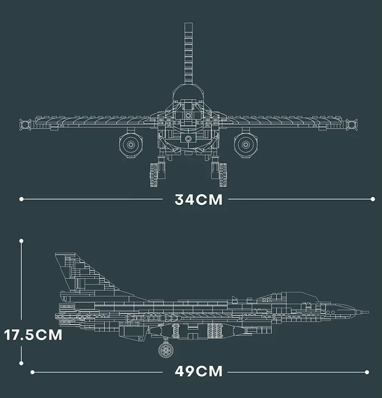F‑16 Fighting Falcon – Dimensions du modèle – Kit blocs